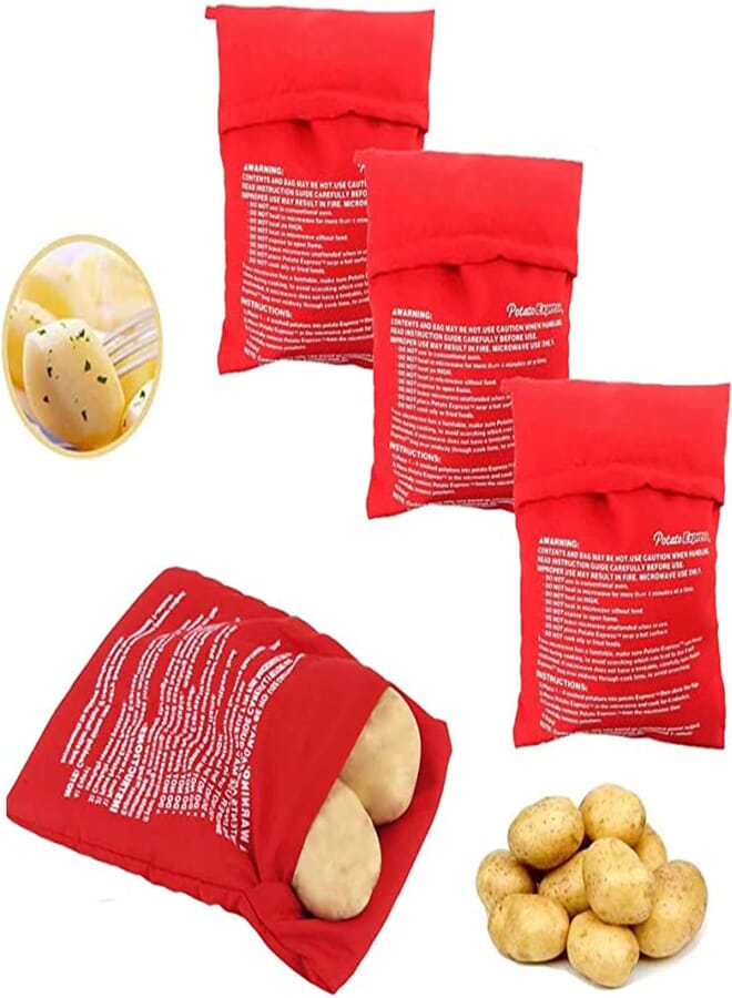 Wohlstand Pack of 4 Microwave Potato Bags Potato Bags Reusable Microwave Potato Bags in Just 4 Minutes Potato Bag Express Bag Baking Tool