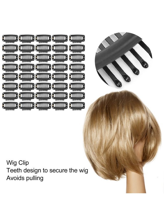Yinhing Snap Clips 40Pcs Wig Clip Set Stainless Steel Diy 9 Teeth Snap Comb Hair Extension Clips Accessories For Women 1.3In(Black) - Image 2