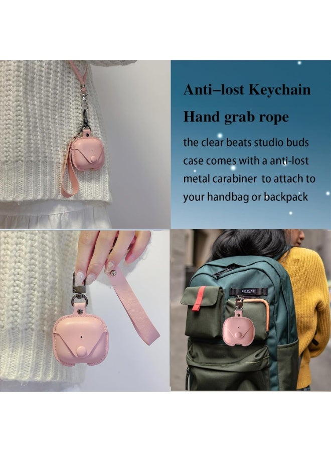 Genuine Leather Case for AirPods 4 - Stylish Shockproof Cover with Adjustable Neck Lanyard & Detachable Wrist Strap, Secure Lock Clasp - Travel-Friendly Pink Protective Case for Women Girls - Image 5
