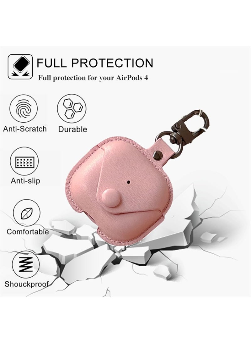 Genuine Leather Case for AirPods 4 - Stylish Shockproof Cover with Adjustable Neck Lanyard & Detachable Wrist Strap, Secure Lock Clasp - Travel-Friendly Pink Protective Case for Women Girls - Image 4