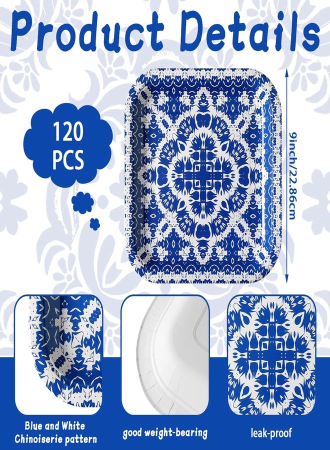 Nitial 120 Pcs Blue and White Flower Paper Plates 9 Inch Chinoiserie Disposable Square Plates Bulk Blue and White Decorative Dinner Dessert Tableware for Wedding Birthday Tea Party Supplies(Square) - Image 3