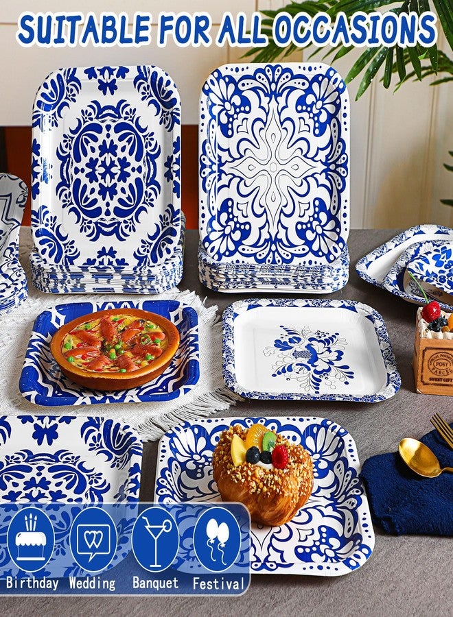 Nitial 120 Pcs Blue and White Flower Paper Plates 9 Inch Chinoiserie Disposable Square Plates Bulk Blue and White Decorative Dinner Dessert Tableware for Wedding Birthday Tea Party Supplies(Square) - Image 2