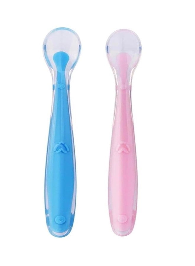 Little Bee Silicone Baby Feeding Spoon Set | BPA-Free, Soft Tip Design for Infants & Toddlers | 15.5 cm, Dishwasher Safe, Pink & Blue (Pack of 2) - Image 1
