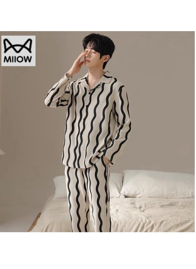 MIIOW - Men's Pure Cotton Casual Long Sleeved Pants Home Suit Can Be Worn Outside - Image 1