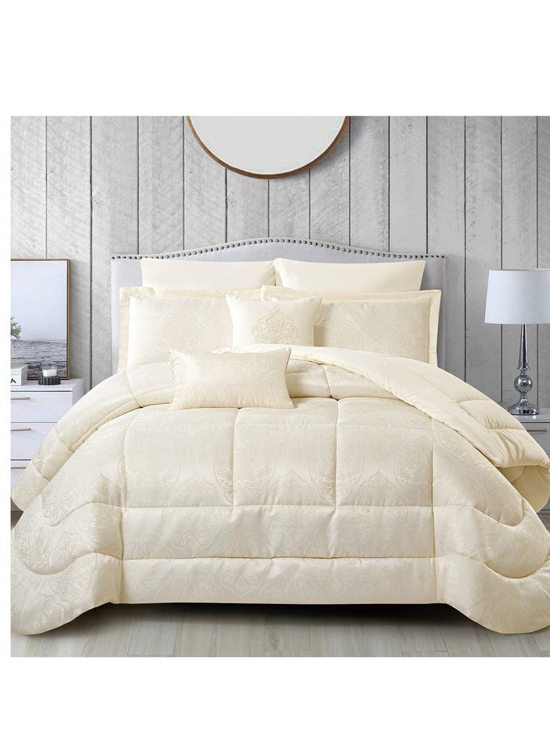 Donetella Hotel Bedding Comforter Set King Size 8-Pcs Luxury And Stylish Quilted Comforter With Brushed Microfiber And Soft Down Alternative Filling,Ivory  - Image 1