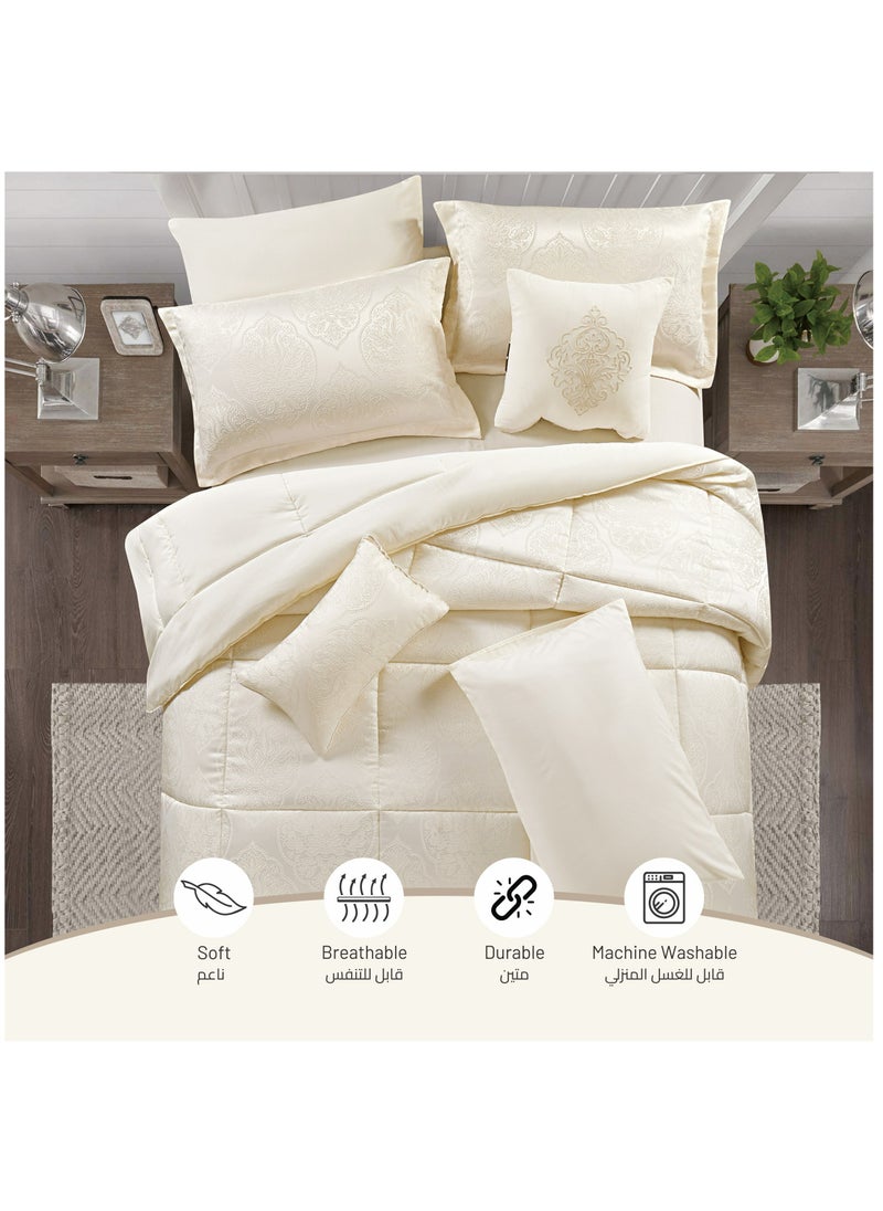 Donetella Hotel Bedding Comforter Set King Size 8-Pcs Luxury And Stylish Quilted Comforter With Brushed Microfiber And Soft Down Alternative Filling,Ivory  - Image 3