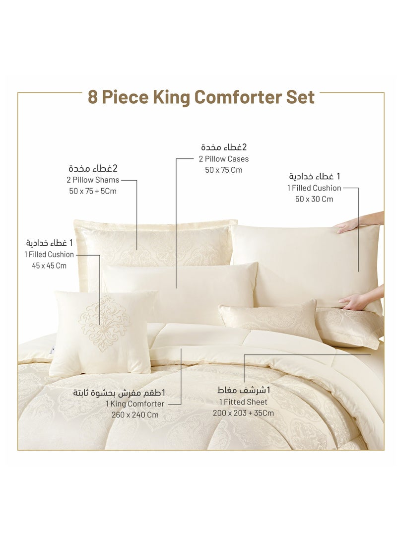 Donetella Hotel Bedding Comforter Set King Size 8-Pcs Luxury And Stylish Quilted Comforter With Brushed Microfiber And Soft Down Alternative Filling,Ivory  - Image 5