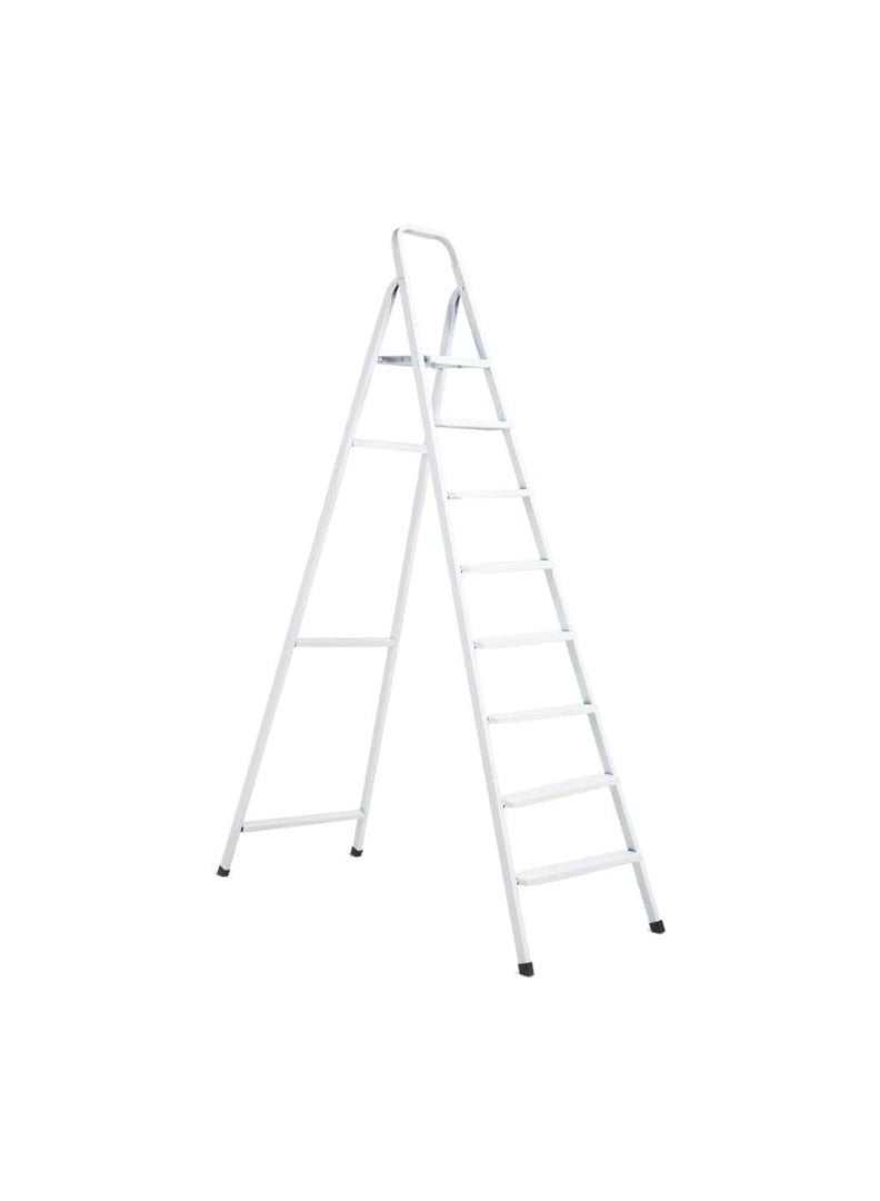 KNP KNP Heavy Duty Steel Ladder, Ultra Stable Folding Ladder. (White) 8 steps designed for home, office, warehouse, and industrial use. 