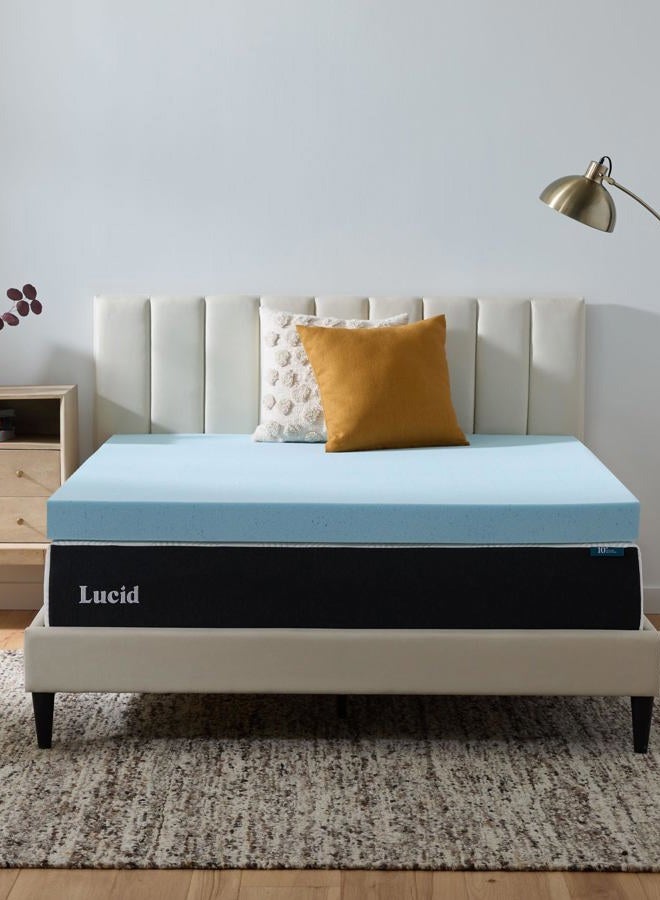 LUCID 4 Inch Gel Memory Foam Mattress Topper, Ventilated Design, Ultra Plush, CertiPUR-US Certified, Queen, Blue - Image 1