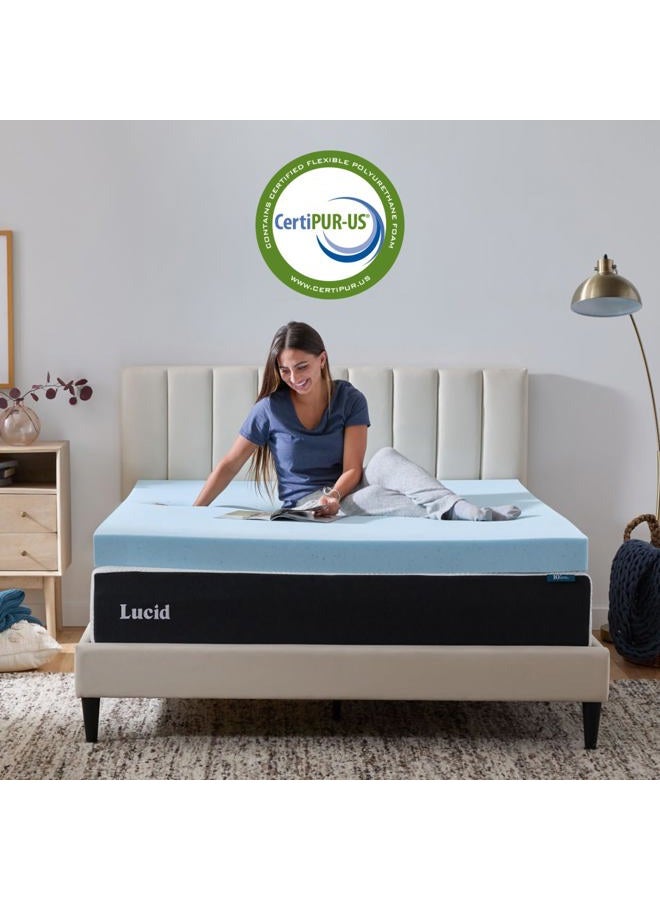 LUCID 4 Inch Gel Memory Foam Mattress Topper, Ventilated Design, Ultra Plush, CertiPUR-US Certified, Queen, Blue - Image 5