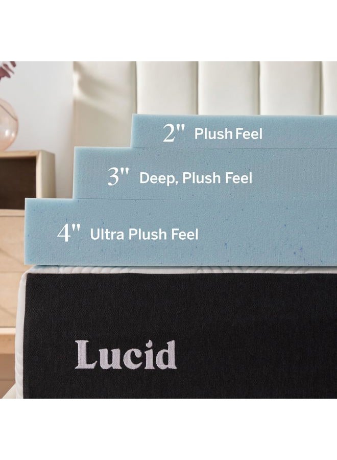 LUCID 4 Inch Gel Memory Foam Mattress Topper, Ventilated Design, Ultra Plush, CertiPUR-US Certified, Queen, Blue - Image 3