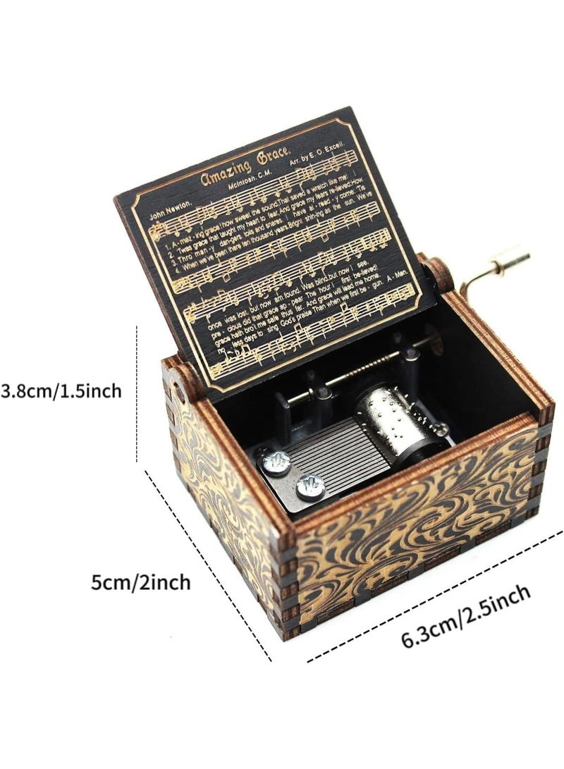 متجر ماي سوق - صندوق موسيقى خشبي كلاسيكي محفور يدوياً، هدية تذكارية بتصميم عتيق للأصدقاء والعائلة، يعمل بالتدوير اليدوي - Image 4