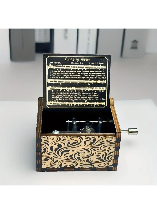 متجر ماي سوق - صندوق موسيقى خشبي كلاسيكي محفور يدوياً، هدية تذكارية بتصميم عتيق للأصدقاء والعائلة، يعمل بالتدوير اليدوي - Image 5
