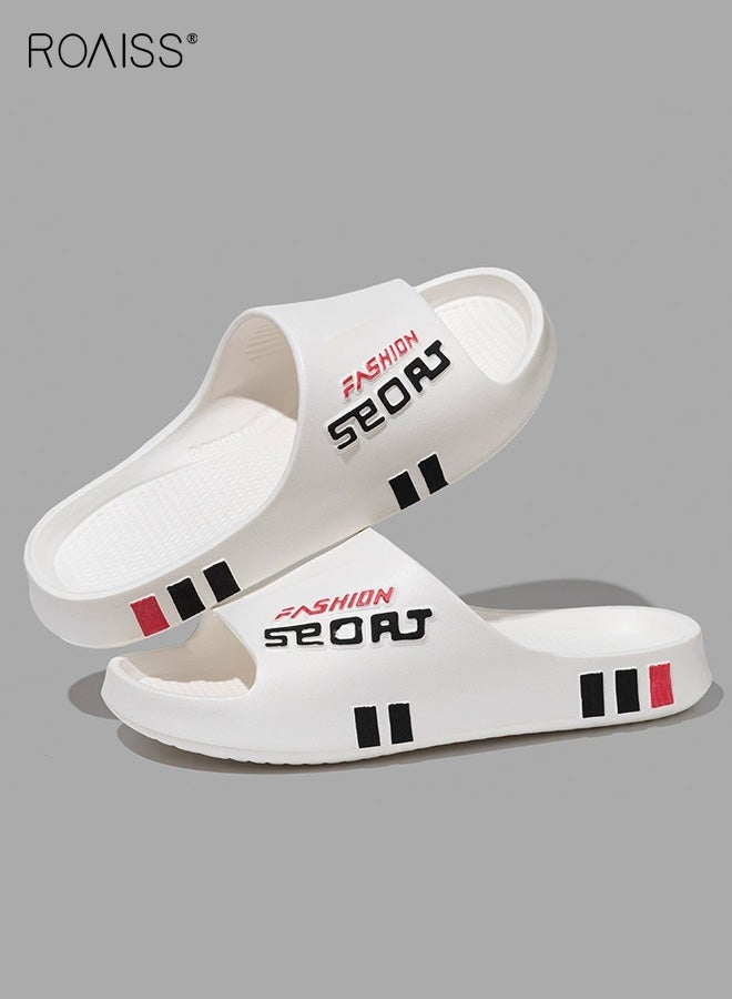 roaiss Neutral-Color Non-Slip Slippers, Indoor Home Use Anti-Slip Bathroom Shower EVA Odor-Free Footwear, Couple's Outdoor Wear New Fashion Striped Flat Sandals with Soft Cushioning, White - Image 3
