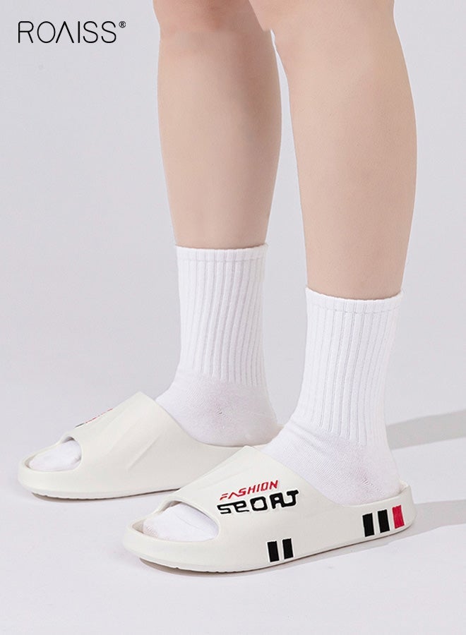 roaiss Neutral-Color Non-Slip Slippers, Indoor Home Use Anti-Slip Bathroom Shower EVA Odor-Free Footwear, Couple's Outdoor Wear New Fashion Striped Flat Sandals with Soft Cushioning, White - Image 1