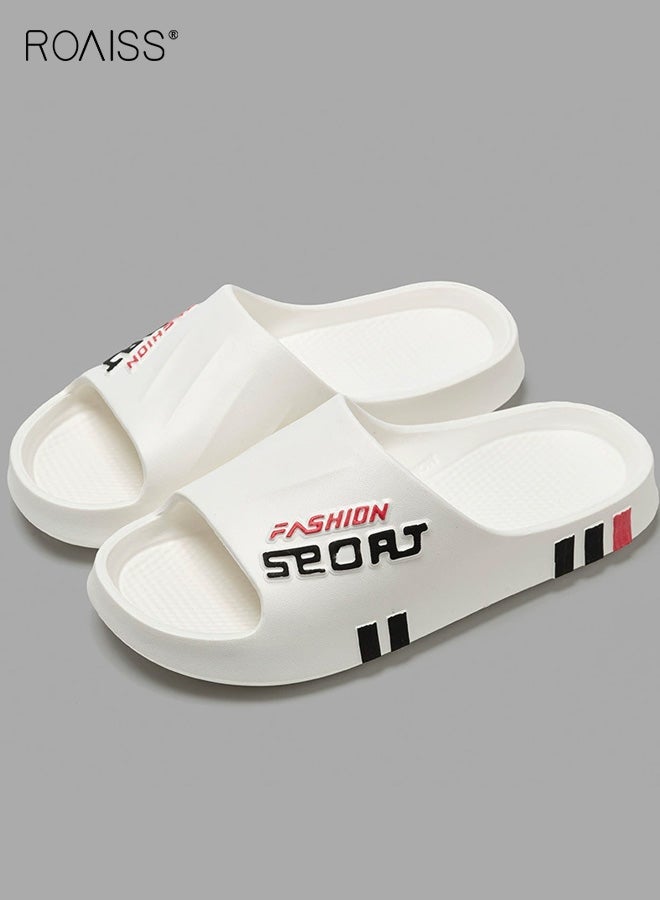 roaiss Neutral-Color Non-Slip Slippers, Indoor Home Use Anti-Slip Bathroom Shower EVA Odor-Free Footwear, Couple's Outdoor Wear New Fashion Striped Flat Sandals with Soft Cushioning, White - Image 2