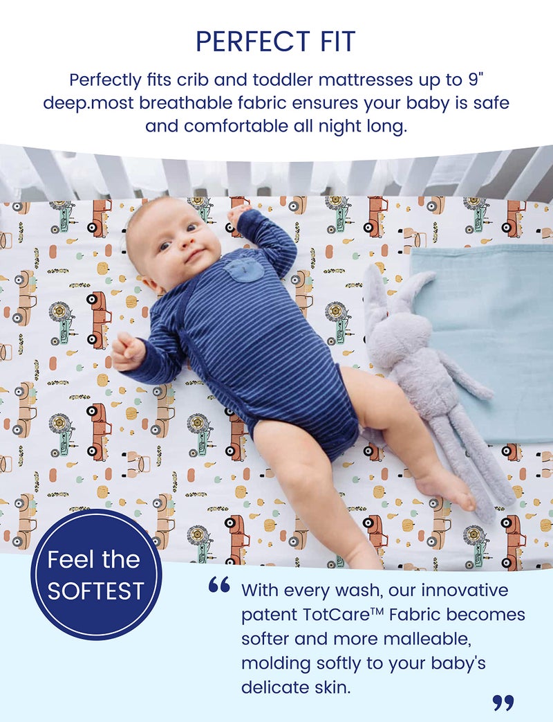 TotAha Crib Sheets for Boys, Premium Stretchy Farm Crib Sheet Fitted, Buttery Soft Truck Crib Mattress Sheets, Calming Effect, All-Season Jersey-Knit 28 X 52 X 9'' Extra Deep Pocket Halloween Pumpkin - Image 3
