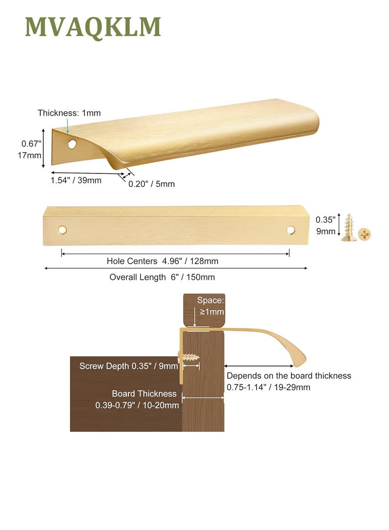 MVAQKLM  8 Pack Cabinet Pulls Handles Gold Finger Edge Drawer Pulls Aluminum Back Mount Cabinet Handles Modern Style Drawer Handles for Kitchen Room Door 150mm - Image 2