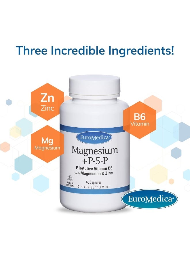 Euromedica - EuroMedica Magnesium + P-5-P - 60 Capsules - Bio-Active Vitamin B6 with Magnesium & Zinc - Image 1