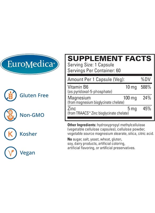 Euromedica - EuroMedica Magnesium + P-5-P - 60 Capsules - Bio-Active Vitamin B6 with Magnesium & Zinc - Image 1