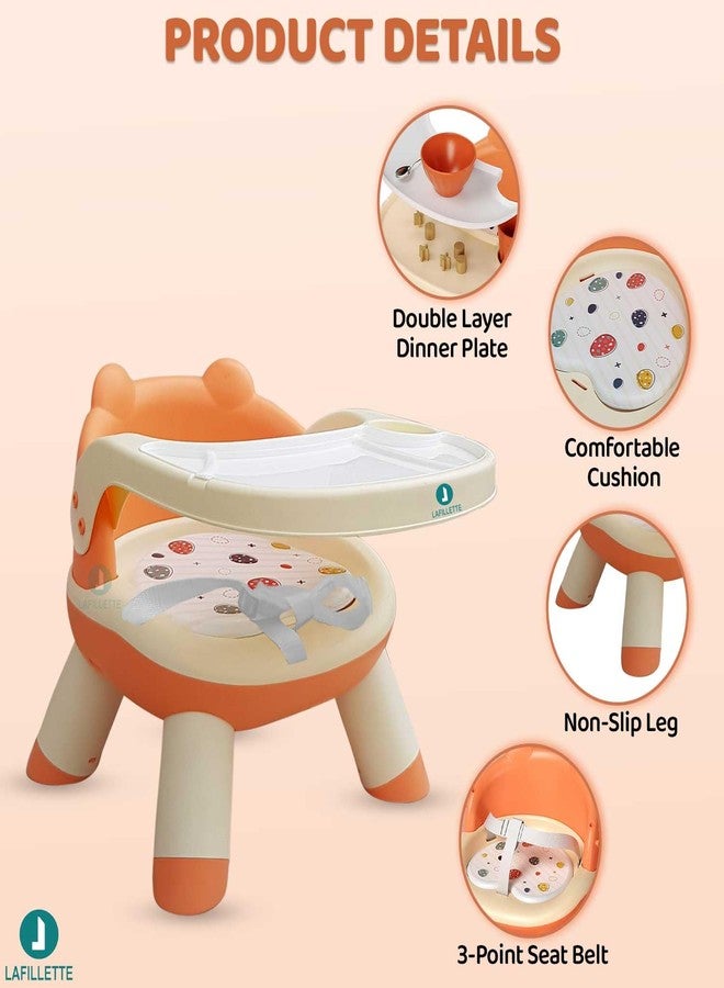 LAFILLETTE Baby Booster Feeding Chair with Removable Tray and Safety Belt for Infants and Toddlers, Folding Portable Booster Seat for Indoor/Outdoor Use (Orange) - Image 3