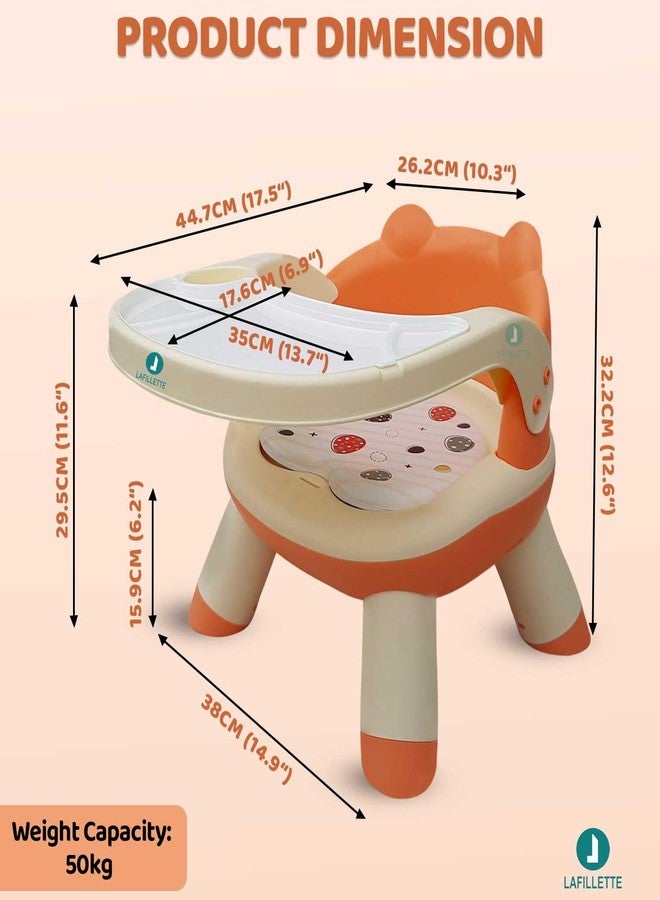 LAFILLETTE Baby Booster Feeding Chair with Removable Tray and Safety Belt for Infants and Toddlers, Folding Portable Booster Seat for Indoor/Outdoor Use (Orange) - Image 2