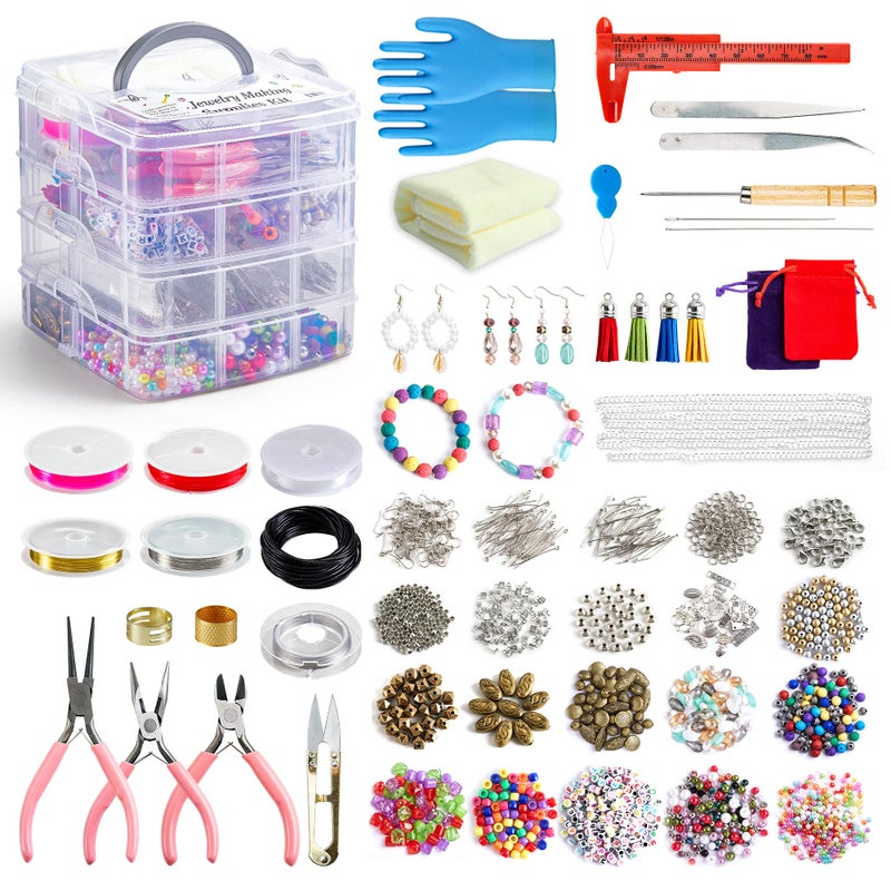 Jewelry Making Kit 1960 pcs Supplies Includes Beads Instructions Findings Wire for Bracelet Necklace Earrings Making Kit for Adults by Inscraft