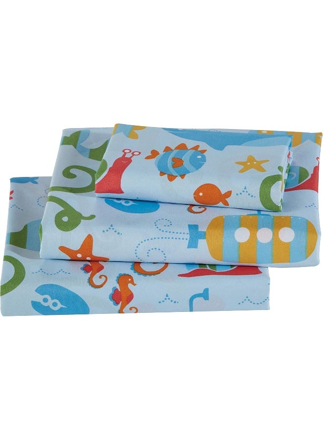 Kids Zone Home Linen Sheet Set Sea Life Octopus Crabs Fishes Whales Sharks Light Blue Green Red Orange New # Octopus (Queen)  - Image 3