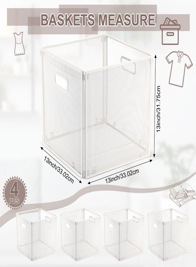 Funnymoom سلال تخزين معدنية مكعبة قابلة للطي من Funnymoom، قطعتان، مقاس 13x13، سلال سلكية للمطبخ، سلة تنظيم غسيل شبكية قابلة للتكديس بمقابض، مناسبة للأرفف وخزائن المطبخ وخزائن المؤن وخزائن الملابس (أبيض) - Image 2