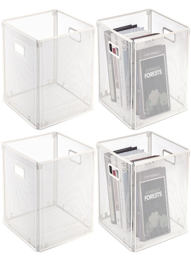Funnymoom سلال تخزين معدنية مكعبة قابلة للطي من Funnymoom، قطعتان، مقاس 13x13، سلال سلكية للمطبخ، سلة تنظيم غسيل شبكية قابلة للتكديس بمقابض، مناسبة للأرفف وخزائن المطبخ وخزائن المؤن وخزائن الملابس (أبيض) - Image 1