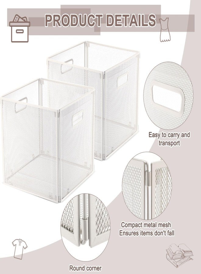 Funnymoom سلال تخزين معدنية مكعبة قابلة للطي من Funnymoom، قطعتان، مقاس 13x13، سلال سلكية للمطبخ، سلة تنظيم غسيل شبكية قابلة للتكديس بمقابض، مناسبة للأرفف وخزائن المطبخ وخزائن المؤن وخزائن الملابس (أبيض) - Image 3