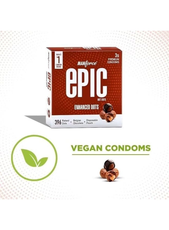 Manforce Epic Hot Dots | Enhanced Dots for Heightened Pleasure | Belgian Chocolate Flavour, 3 Pcs | With Disposable Pouch| Vegan | No Hard Chemicals| Super Thin| Lubricated Latex Condoms - Image 3