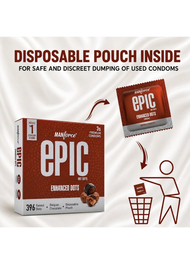 Manforce Epic Hot Dots | Enhanced Dots for Heightened Pleasure | Belgian Chocolate Flavour, 3 Pcs | With Disposable Pouch| Vegan | No Hard Chemicals| Super Thin| Lubricated Latex Condoms - Image 4