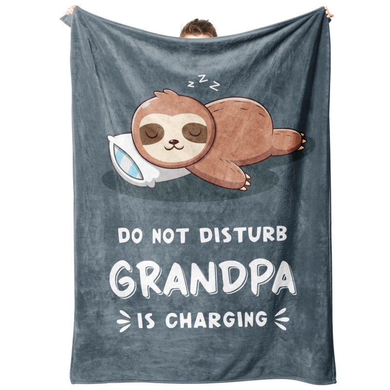 Funny Gifts for Grandpa Grandpa is Charging Sloth Blanket Grandpas Birthday Gift Grandpas Gifts from Grandkids for Fathers Day Christmas Soft Sloth Blanket for Grandfather 60 x 50