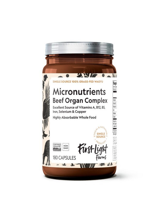 فيرست لايت مجمع أعضاء لحم واغيو البقري المجفف بالتجميد من شركة First Light Farms | 180 كبسولة | تغذية كاملة بالكبد والقلب والكلى والطحال | 100% من الأبقار التي تتغذى على العشب، معتمدة من منظمة الرفق بالحيوان - Image 1