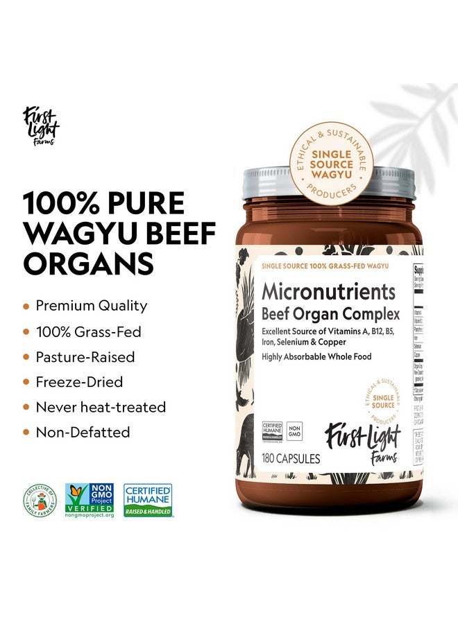 فيرست لايت مجمع أعضاء لحم واغيو البقري المجفف بالتجميد من شركة First Light Farms | 180 كبسولة | تغذية كاملة بالكبد والقلب والكلى والطحال | 100% من الأبقار التي تتغذى على العشب، معتمدة من منظمة الرفق بالحيوان - Image 3