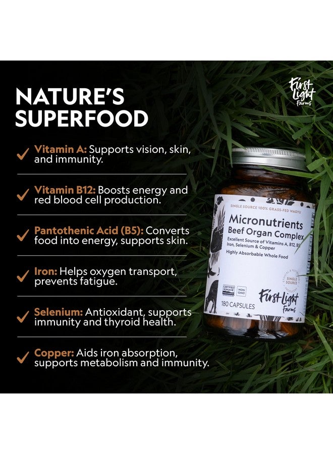 فيرست لايت مجمع أعضاء لحم واغيو البقري المجفف بالتجميد من شركة First Light Farms | 180 كبسولة | تغذية كاملة بالكبد والقلب والكلى والطحال | 100% من الأبقار التي تتغذى على العشب، معتمدة من منظمة الرفق بالحيوان - Image 4