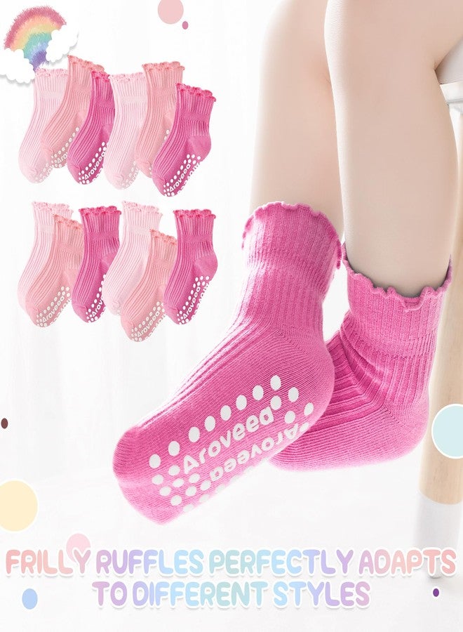 Aroveea Baby Toddler Girls Socks Grip Ruffle Non Slip Girls Cotton 12 Pack Socks for 3-5T Kids Cute Ankle 6M-7Years - Image 5