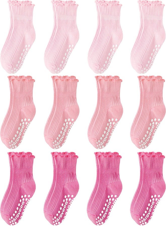 Aroveea Baby Toddler Girls Socks Grip Ruffle Non Slip Girls Cotton 12 Pack Socks for 3-5T Kids Cute Ankle 6M-7Years - Image 1
