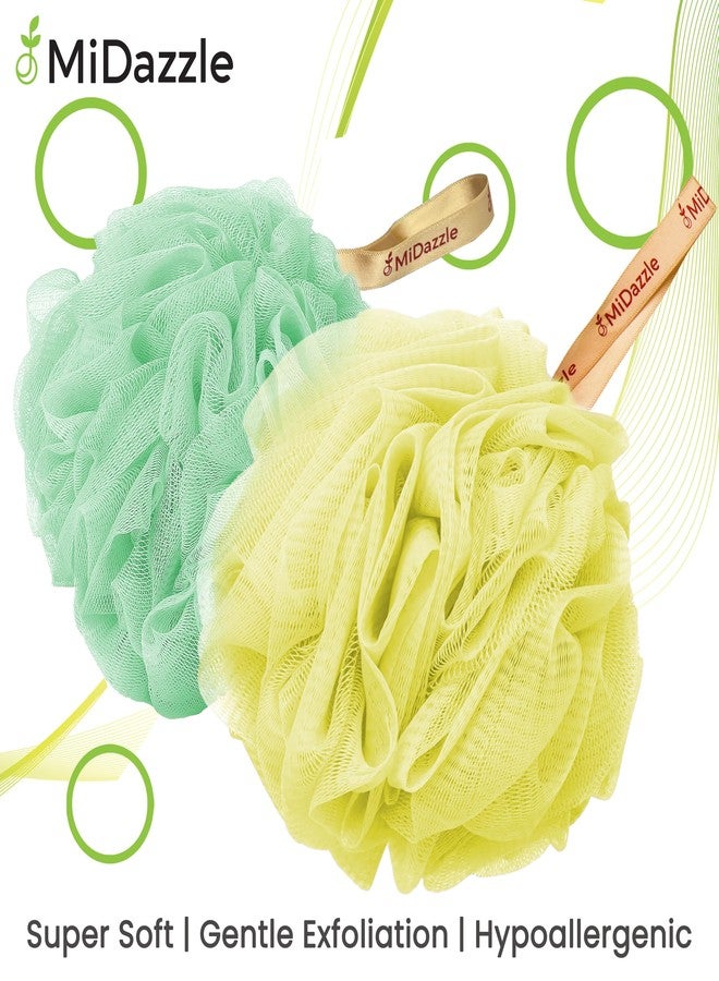Omidazzle Midazzle Luxury Loofah Bathing Sponge Exfoliator Scrubber for High Lather Cleansing (Pack of 2, Yellow & Green) - Image 2