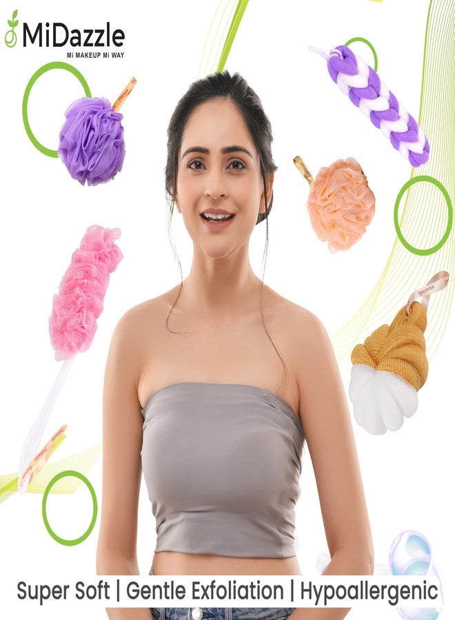 Omidazzle Midazzle Luxury Loofah Bathing Sponge Exfoliator Scrubber for High Lather Cleansing (Pack of 2, Yellow & Green) - Image 3
