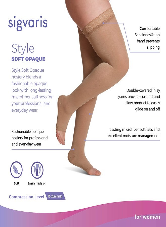 SIGVARIS Women’s Style Soft Opaque 840 Open Toe Thigh-Highs w/Grip Top 15-20mmHg - Black - Medium Short - Image 2