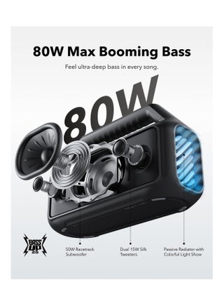 Anker Boom 2 Bluetooth Speaker, Outdoor Speaker With 80W, Subwoofer, BassUp 2.0, 24H Playtime, IPX7 Waterproof, Floatable, RGB Lights, Custom EQ, USB-C, Portable For Camping, Beach, Garden Black - view 2