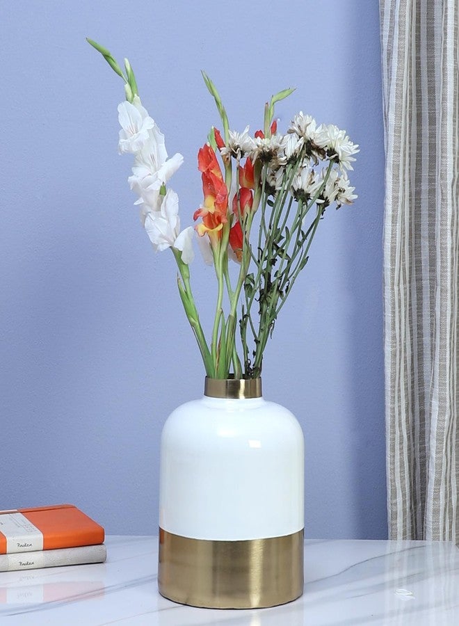 Two Moustaches 8 Inches Decorative Metal Flowers Vase, Flowers Vase for Home Decor, Flowers Pot for Home & Office, Housewarming Gifts, White & Golden, Pack of 1 - Image 4
