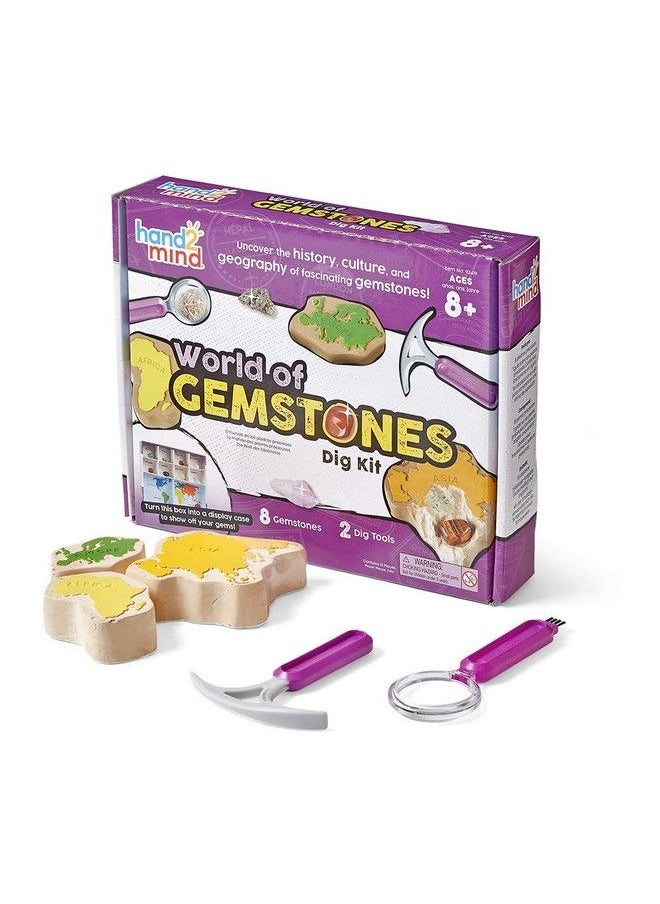 hand2mind - World Of Gemstones Dig Kit 8 Real Gemstones To Uncover Gemstone Display Case Gem Digging Kit For Kids Gem Dig Kit Geology For Kids Dig Kits For Kids Fun Homeschool Supplies - Image 1