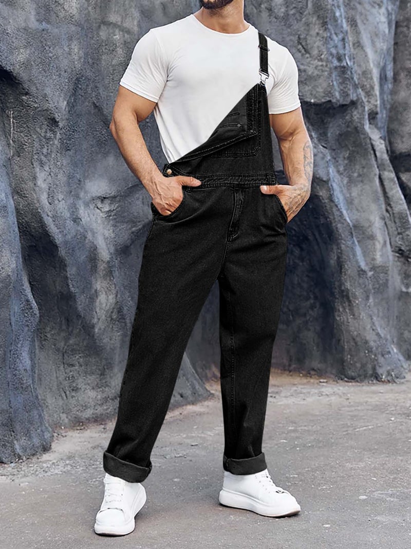 Runcati Men's Denim Bib Overall Jean Romper Trousers Adjustable Strap Workwear Slim Fit Jumpsuit - Image 2