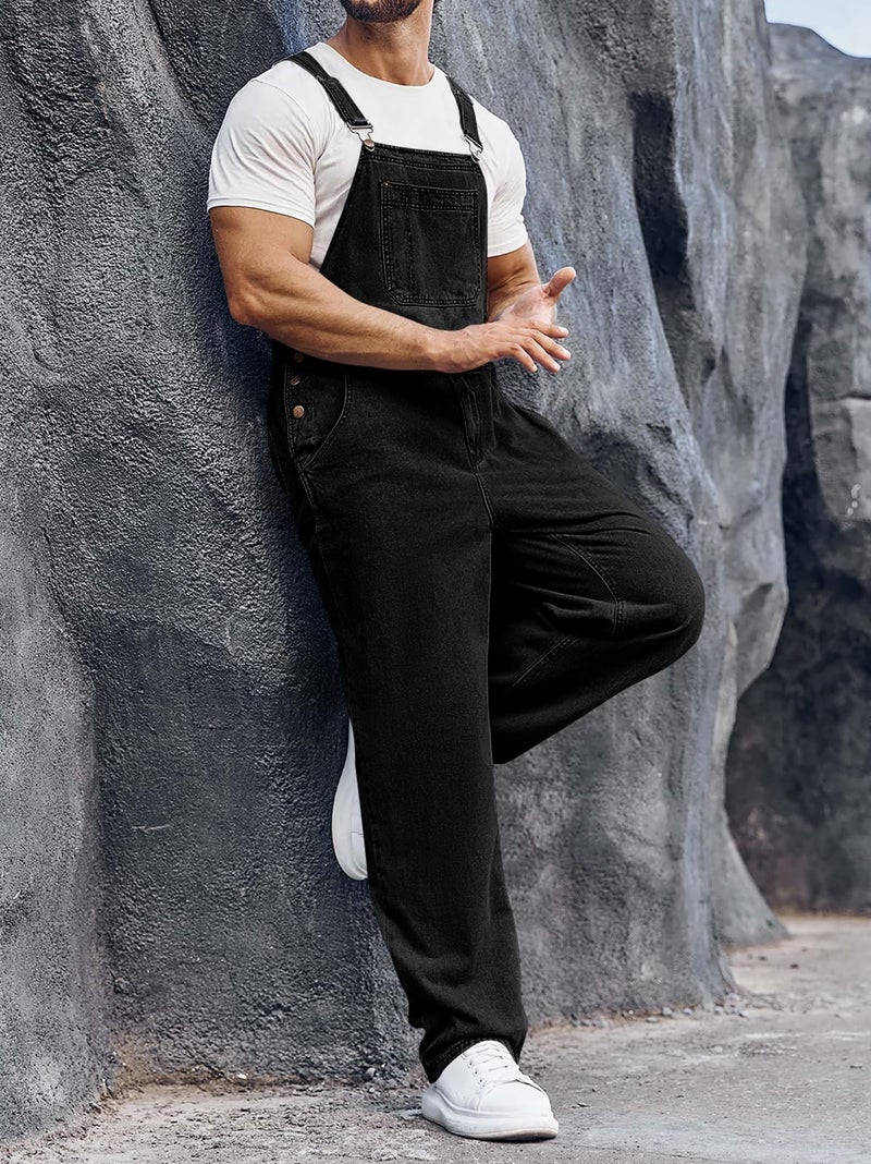 Runcati Men's Denim Bib Overall Jean Romper Trousers Adjustable Strap Workwear Slim Fit Jumpsuit - Image 4