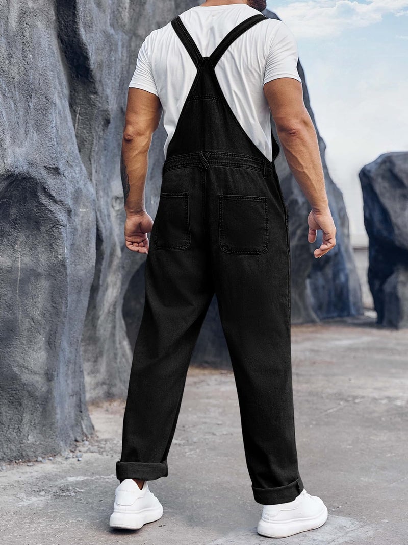 Runcati Men's Denim Bib Overall Jean Romper Trousers Adjustable Strap Workwear Slim Fit Jumpsuit - Image 5