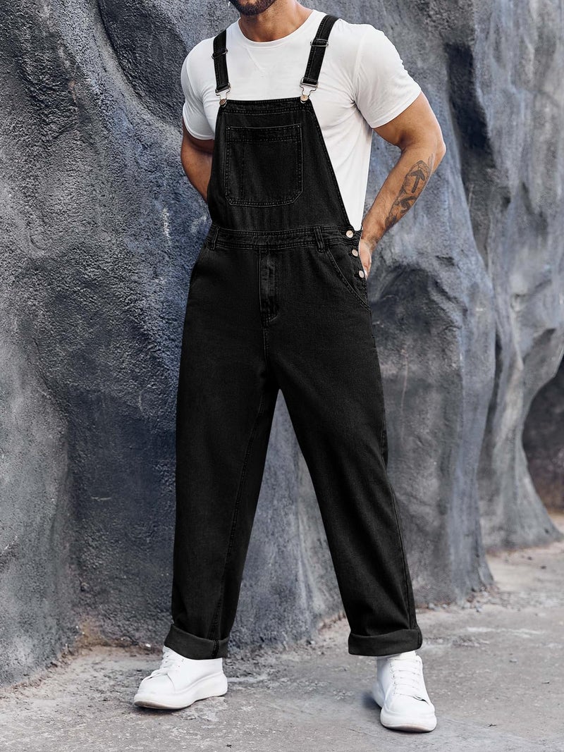 Runcati Men's Denim Bib Overall Jean Romper Trousers Adjustable Strap Workwear Slim Fit Jumpsuit - Image 3