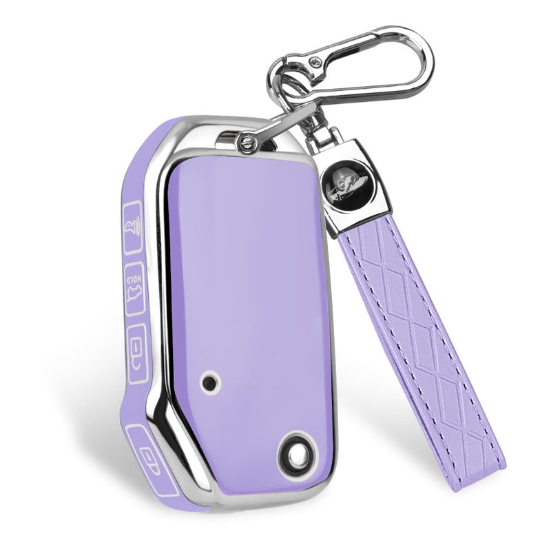 QBUC for KIA Key Fob Cover with keychian, Soft and Durable Key Cover TPU Car Key Holder Fit for Kia 2019-2023 Cerato Ceed Forte NIRO Sorento Seltos Soul Telluride 4 Buttons (S-Purple) - Image 1